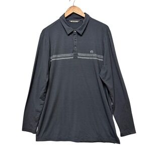 TravisMathew Polo Shirt Men L Black Long Sleeve Stretch Striped Performance Golf
